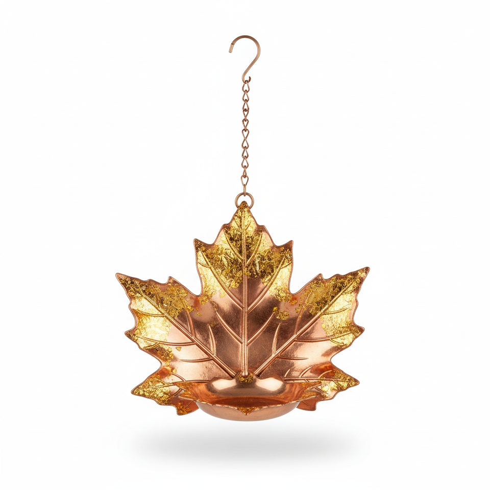 Gilded Leaf Copper Bird Feeder